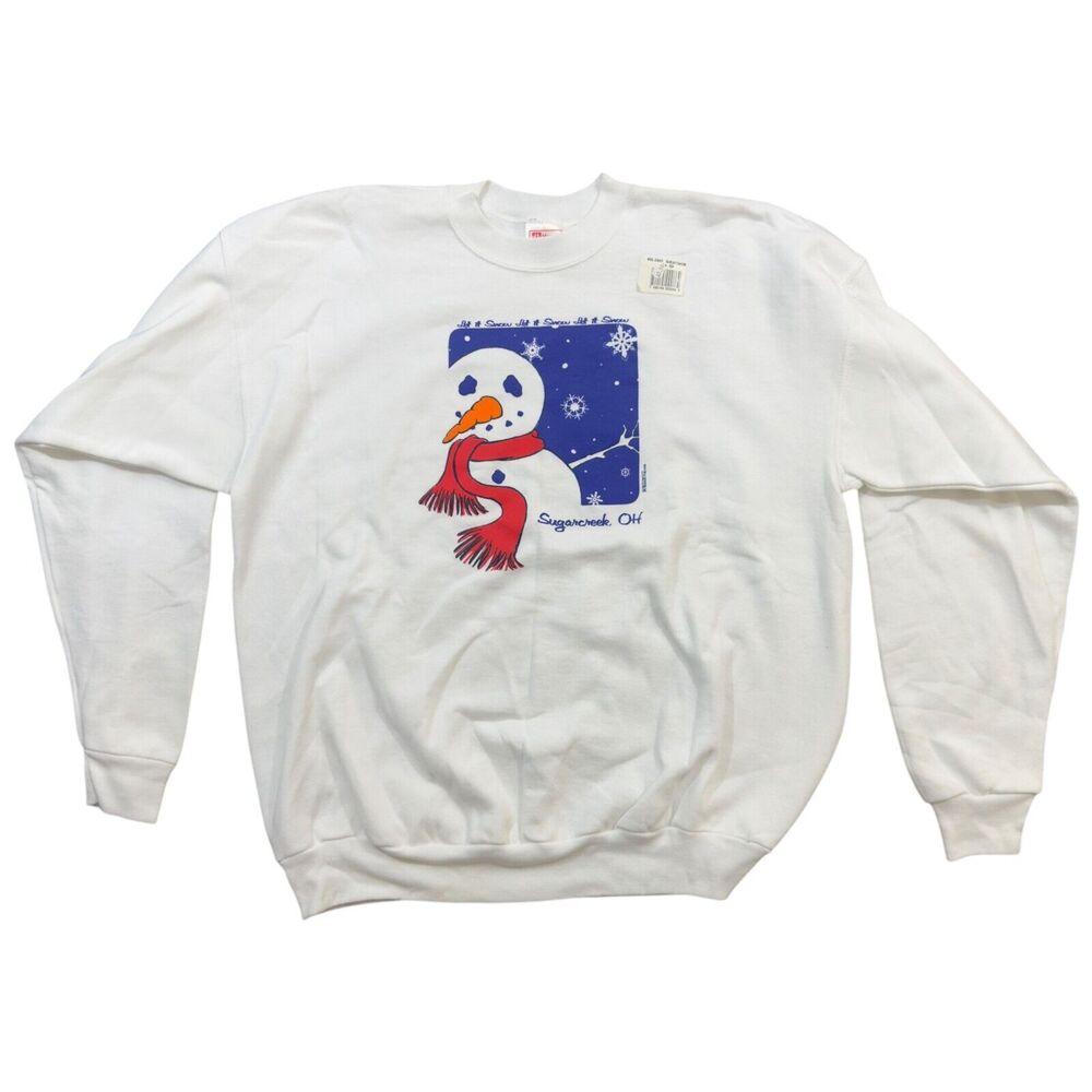Hanes Snowman Let It Snow Sweatshirt Mens XL White Crewneck Full Sleeve Pullover